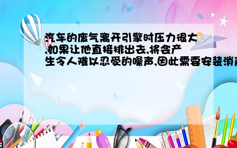 汽车的废气离开引擎时压力很大,如果让他直接排出去,将会产生令人难以忍受的噪声,因此需要安装消声器.如图所示是汽车消声器的剖面图,它里面排列着许多网状的金属隔音盘.汽车废气从排