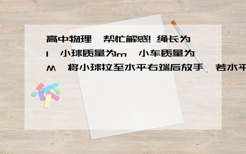 高中物理,帮忙解惑! 绳长为l,小球质量为m,小车质量为M,将小球拉至水平右端后放手,若水平面光滑,则A,系统的动量守恒B,水平方向任意时刻m与M的动量等大方向C,小球不能向左摆到原高度D,小球