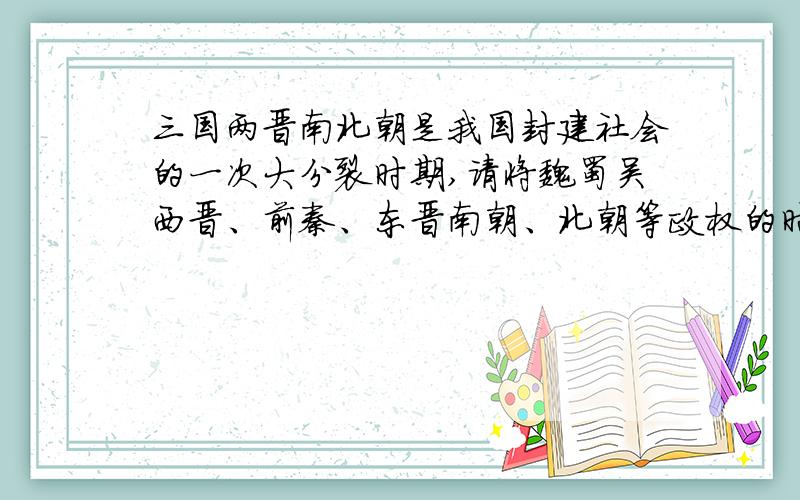 三国两晋南北朝是我国封建社会的一次大分裂时期,请将魏蜀吴西晋、前秦、东晋南朝、北朝等政权的时间顺序