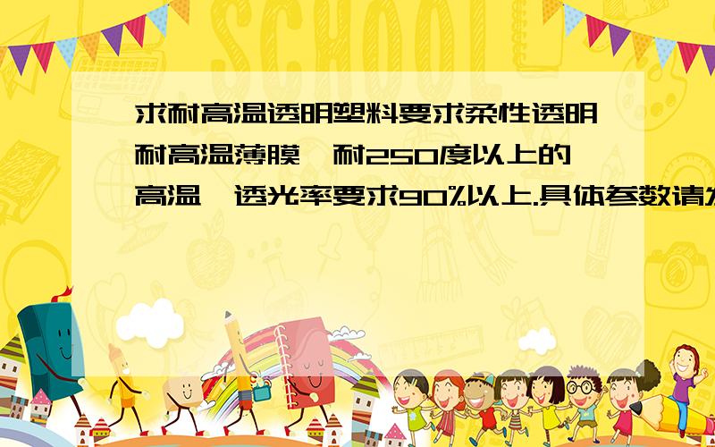 求耐高温透明塑料要求柔性透明耐高温薄膜,耐250度以上的高温,透光率要求90%以上.具体参数请发送到jw.song@bluenanoinc.com十分感谢.