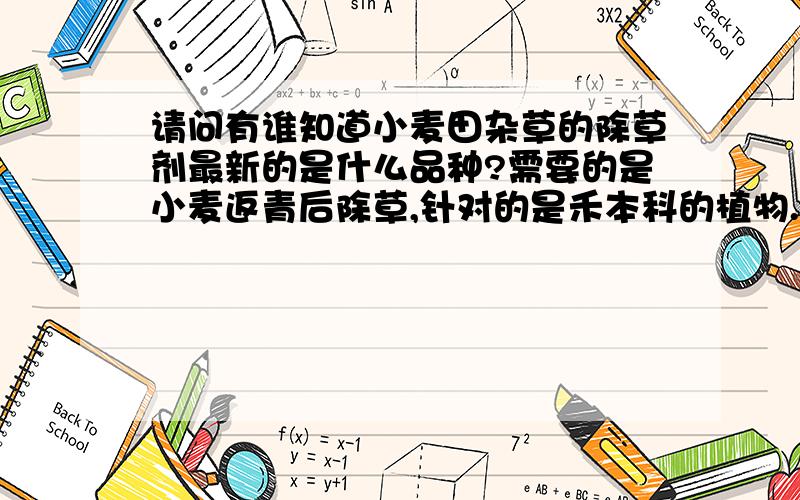 请问有谁知道小麦田杂草的除草剂最新的是什么品种?需要的是小麦返青后除草,针对的是禾本科的植物.