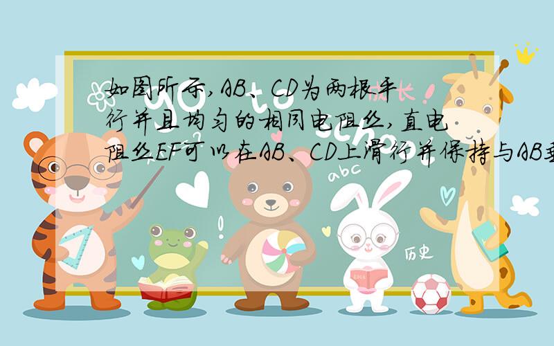 如图所示,AB、CD为两根平行并且均匀的相同电阻丝,直电阻丝EF可以在AB、CD上滑行并保持与AB垂直,EF与AB、CD接触良好,图中电压表为理想电压表,电源电压一定.当EF处于图中位置时电压表读数为U1