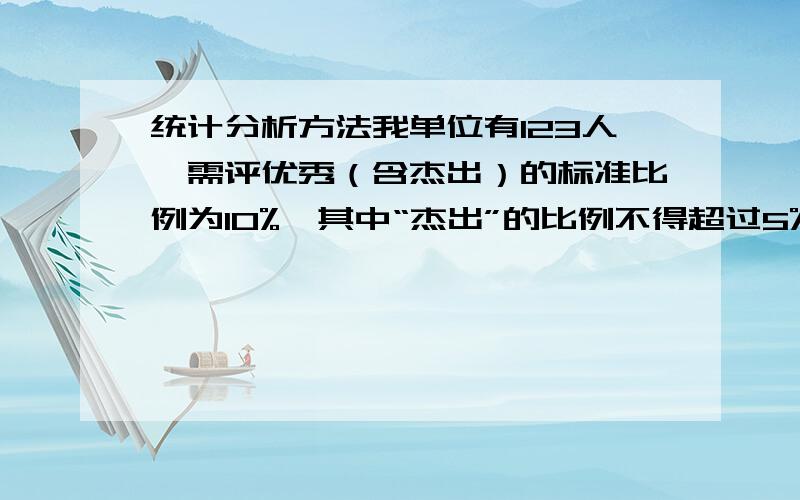 统计分析方法我单位有123人,需评优秀（含杰出）的标准比例为10%,其中“杰出”的比例不得超过5%,按员工数量计算.（请问：计算杰出人数的基数应该按什么呢?）