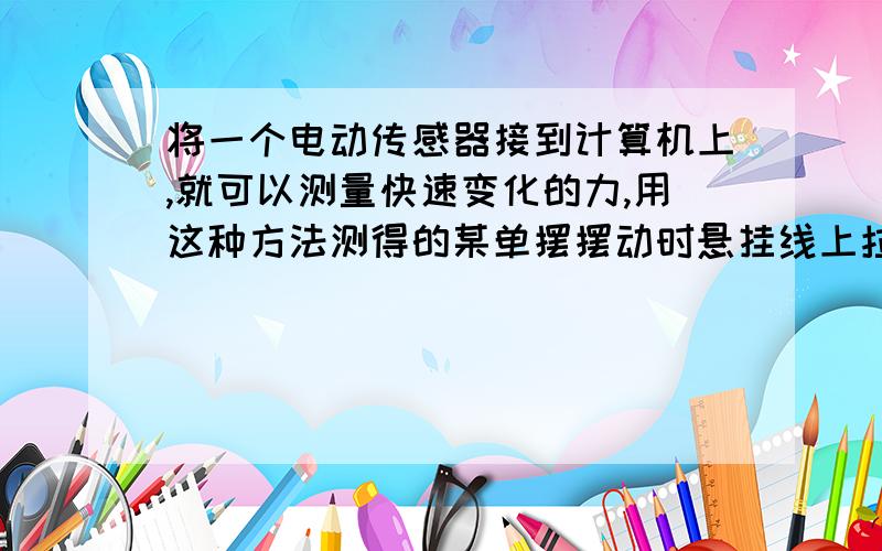 将一个电动传感器接到计算机上,就可以测量快速变化的力,用这种方法测得的某单摆摆动时悬挂线上拉力的大小随时间变化的曲线如图所示.就此判断下列正确的是：C.摆球摆动过程中机械能