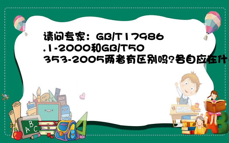 请问专家：GB/T17986.1-2000和GB/T50353-2005两者有区别吗?各自应在什么情况下使用?为什么?