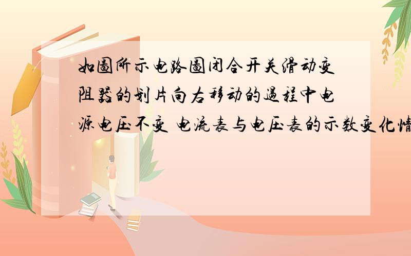 如图所示电路图闭合开关滑动变阻器的划片向右移动的过程中电源电压不变 电流表与电压表的示数变化情况是如图所示电路图闭合开关滑动变阻器的划片向右移动的过程中电源电压不变 电