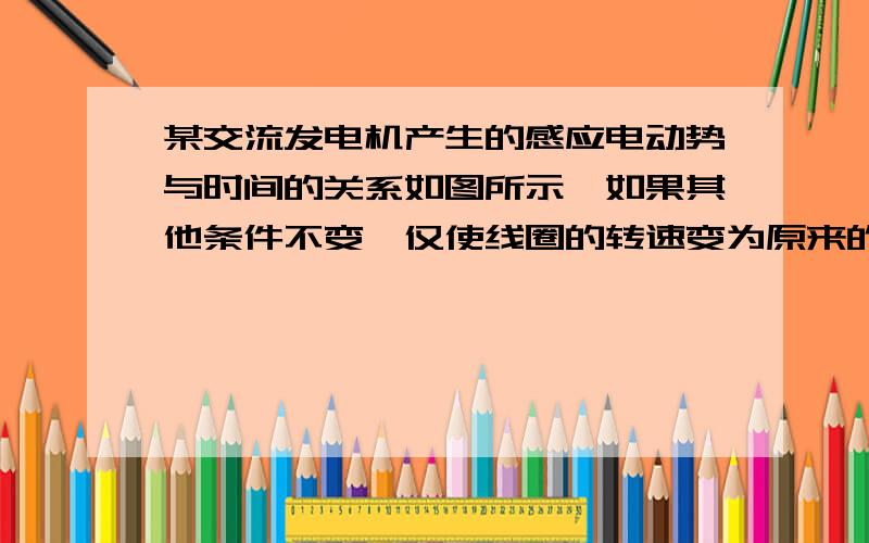 某交流发电机产生的感应电动势与时间的关系如图所示,如果其他条件不变,仅使线圈的转速变为原来的一半,则交流电动势的最大值分别为A200V,0.08S                   B 25V,0.04SC50V,0.08S