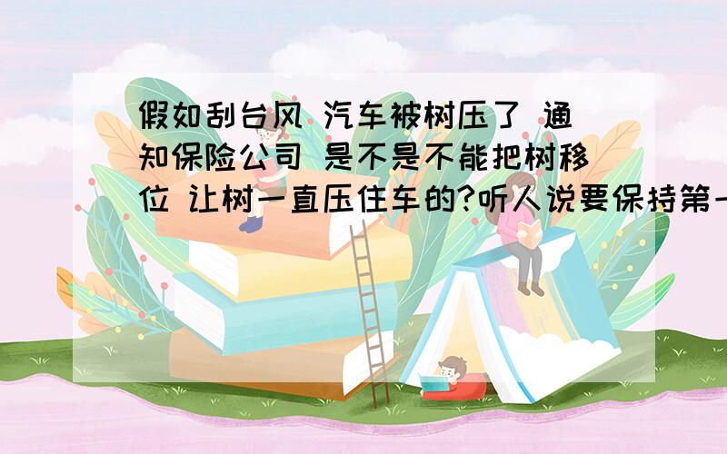 假如刮台风 汽车被树压了 通知保险公司 是不是不能把树移位 让树一直压住车的?听人说要保持第一现场 不然不给赔 是不是这回事?哪个才是啊?