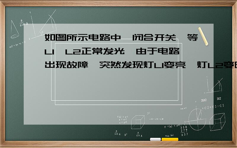 如图所示电路中,闭合开关,等L1、L2正常发光,由于电路出现故障,突然发现灯L1变亮,灯L2变暗,电流表读数变小,根据分析,发生的故障可能是求大神就这题教我如何变复杂电路为简单电路,求详解,