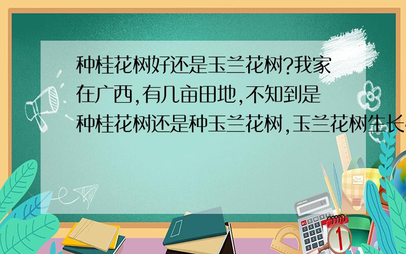 种桂花树好还是玉兰花树?我家在广西,有几亩田地,不知到是种桂花树还是种玉兰花树,玉兰花树生长快吗?价值怎样?桂花树现在很多人种,请有经验者指点!我是新手,