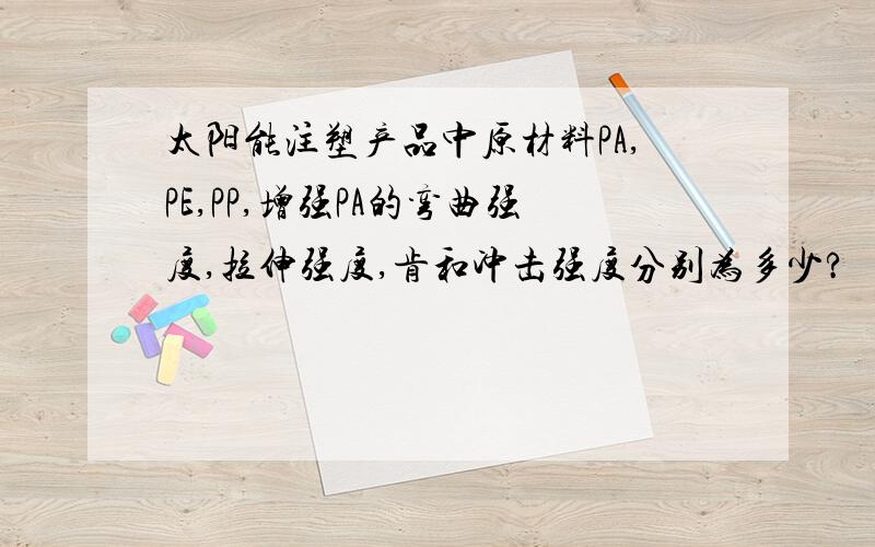 太阳能注塑产品中原材料PA,PE,PP,增强PA的弯曲强度,拉伸强度,肯和冲击强度分别为多少?