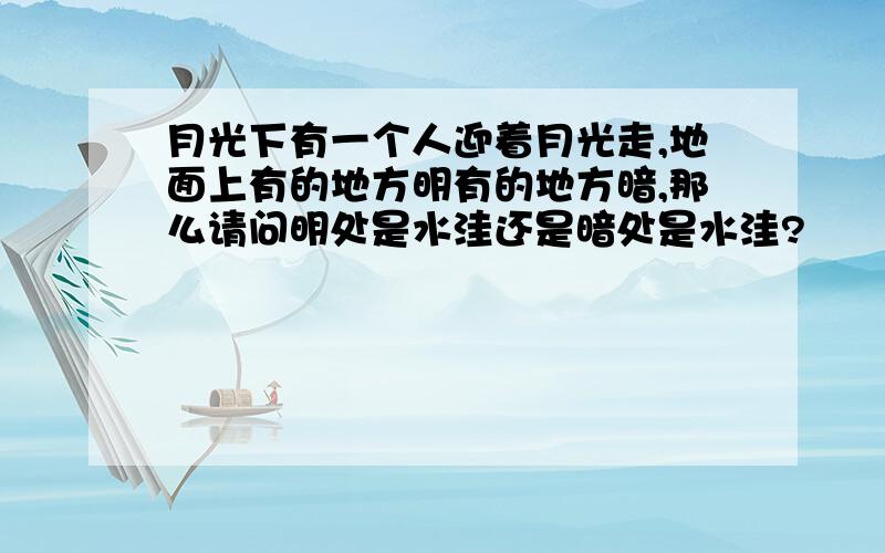 月光下有一个人迎着月光走,地面上有的地方明有的地方暗,那么请问明处是水洼还是暗处是水洼?