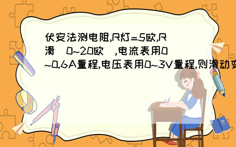 伏安法测电阻,R灯=5欧,R滑（0~20欧）,电流表用0~0.6A量程,电压表用0~3V量程,则滑动变阻器接入电路阻值至少为多少欧时,电表不被烧坏?