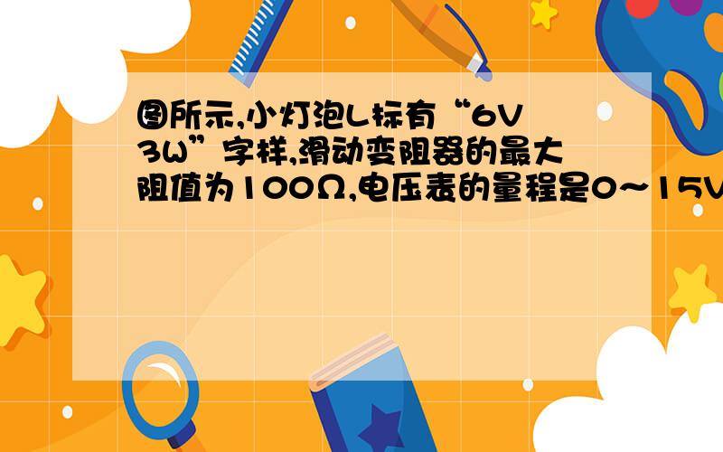 图所示,小灯泡L标有“6V 3W”字样,滑动变阻器的最大阻值为100Ω,电压表的量程是0～15V如图所示,小灯泡L标有“6V3W”字样,滑动变阻器的最大阻值为100Ω,电压表的量程是0～15V,闭合开关后,移动滑