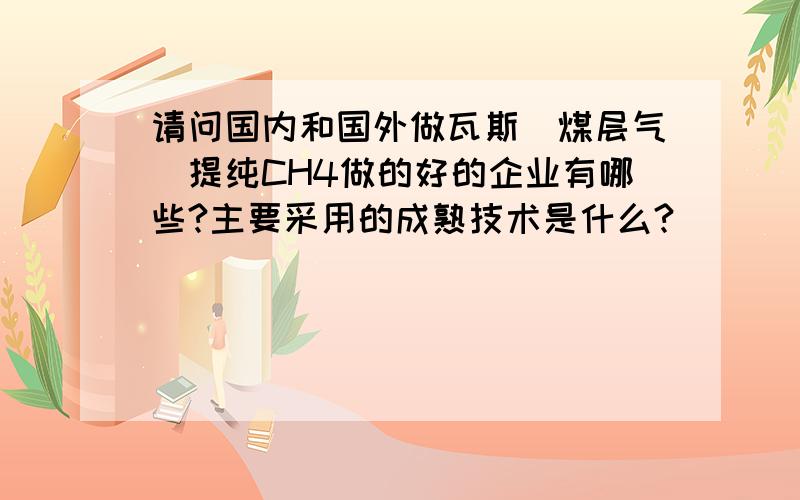 请问国内和国外做瓦斯（煤层气）提纯CH4做的好的企业有哪些?主要采用的成熟技术是什么?