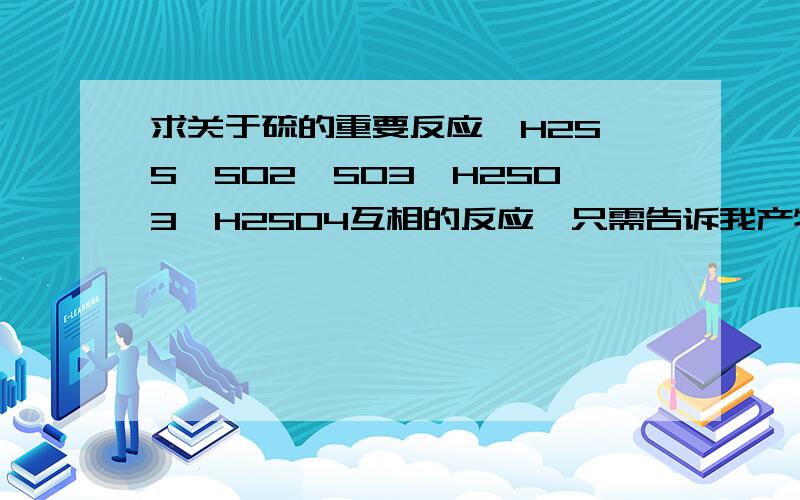 求关于硫的重要反应,H2S、S、SO2、SO3、H2SO3、H2SO4互相的反应,只需告诉我产物就行,或规律也可以