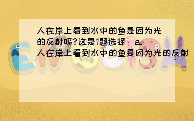 人在岸上看到水中的鱼是因为光的反射吗?这是1题选择：a.人在岸上看到水中的鱼是因为光的反射 b透过眼镜看到的是虚像 选哪个