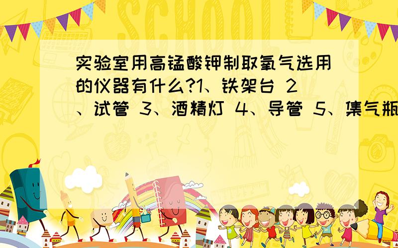 实验室用高锰酸钾制取氧气选用的仪器有什么?1、铁架台 2、试管 3、酒精灯 4、导管 5、集气瓶 6、玻璃片 7、水槽 还缺一样,是什么