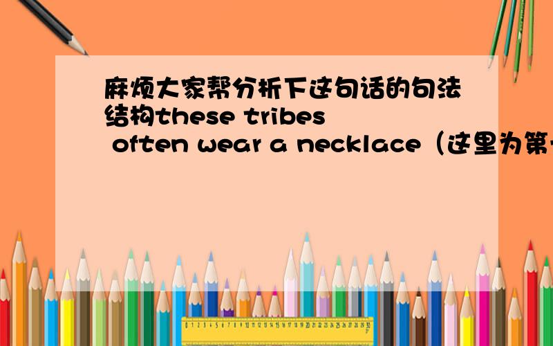 麻烦大家帮分析下这句话的句法结构these tribes often wear a necklace（这里为第一部分）made from animal teeth or bones （这里为第二部分）beacause the believe that（这里为第三部分）this will protect them from si