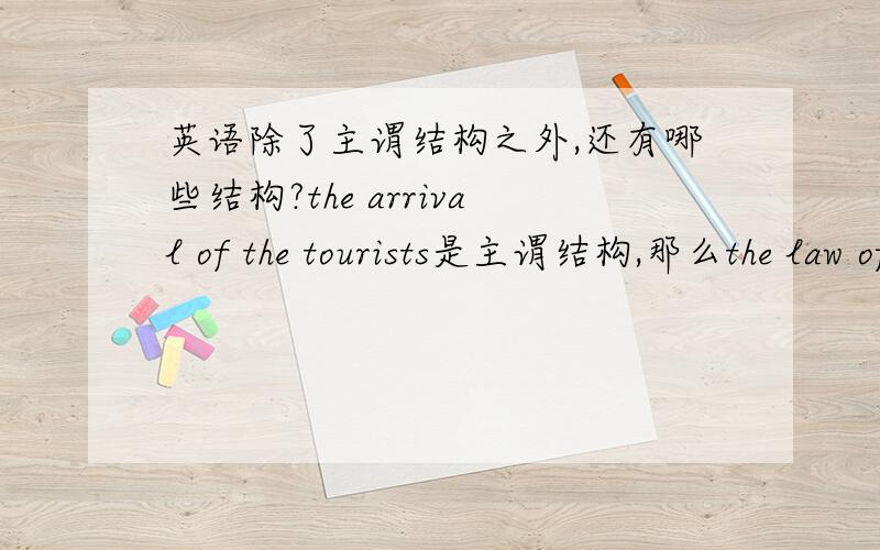 英语除了主谓结构之外,还有哪些结构?the arrival of the tourists是主谓结构,那么the law of Newton,the occupation of the island,the plays of Oscar Wilde分别是什么结构呢?