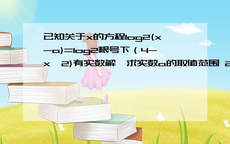 已知关于x的方程log2(x-a)=log2根号下（4-x^2)有实数解,求实数a的取值范围 2是底数 又要有解又要符合定又要有解又要符合定怎么弄啊~