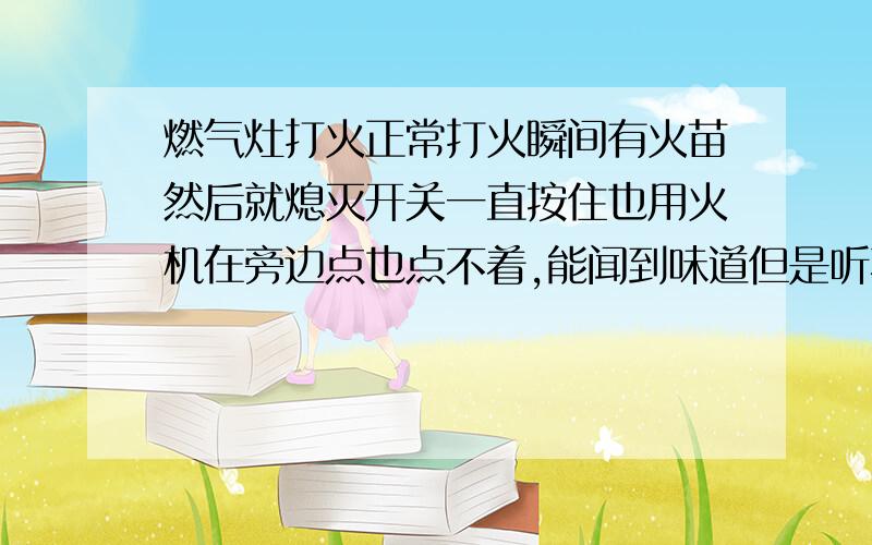 燃气灶打火正常打火瞬间有火苗然后就熄灭开关一直按住也用火机在旁边点也点不着,能闻到味道但是听不到气体流动的声音我把燃气灶卸下来对着进气孔吹气按住开关旋转90度气流正常