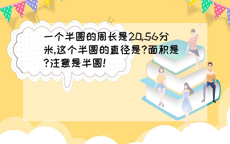 一个半圆的周长是20,56分米,这个半圆的直径是?面积是?注意是半圆！