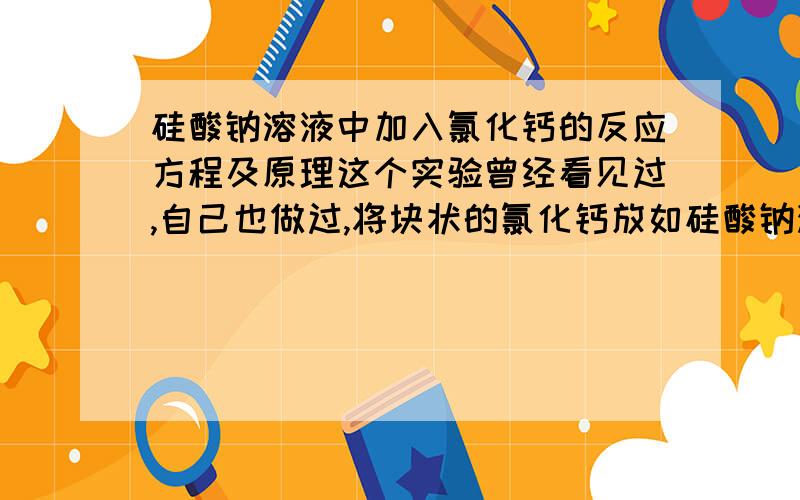 硅酸钠溶液中加入氯化钙的反应方程及原理这个实验曾经看见过,自己也做过,将块状的氯化钙放如硅酸钠溶液中,立即长出白色的