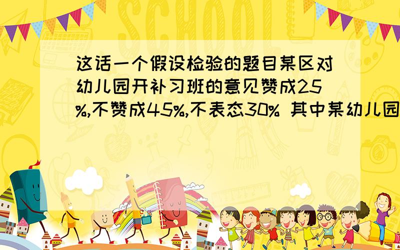 这话一个假设检验的题目某区对幼儿园开补习班的意见赞成25%,不赞成45%,不表态30% 其中某幼儿园40家长中,赞成9人,不赞成21人,不表态10人,问人数比率与全区是否一样?（a=0.05）