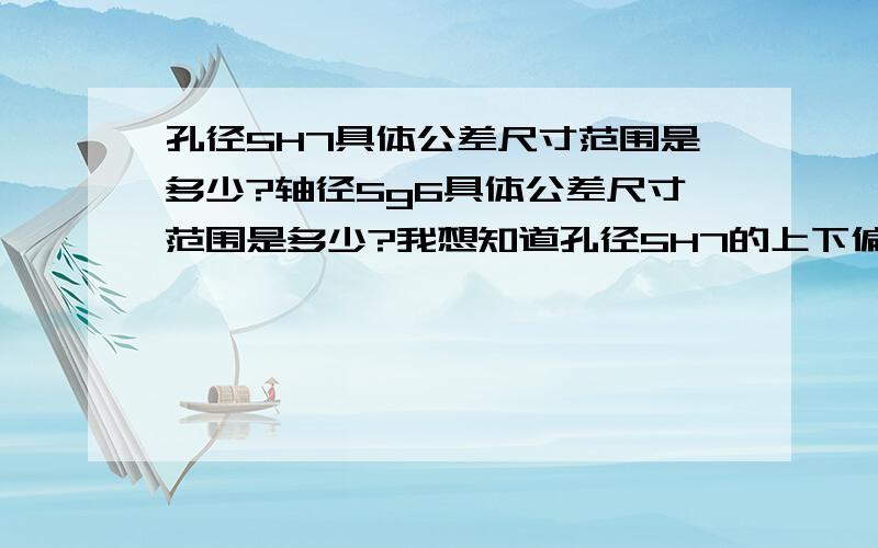 孔径5H7具体公差尺寸范围是多少?轴径5g6具体公差尺寸范围是多少?我想知道孔径5H7的上下偏差给是多少?轴径5g6也是一样?