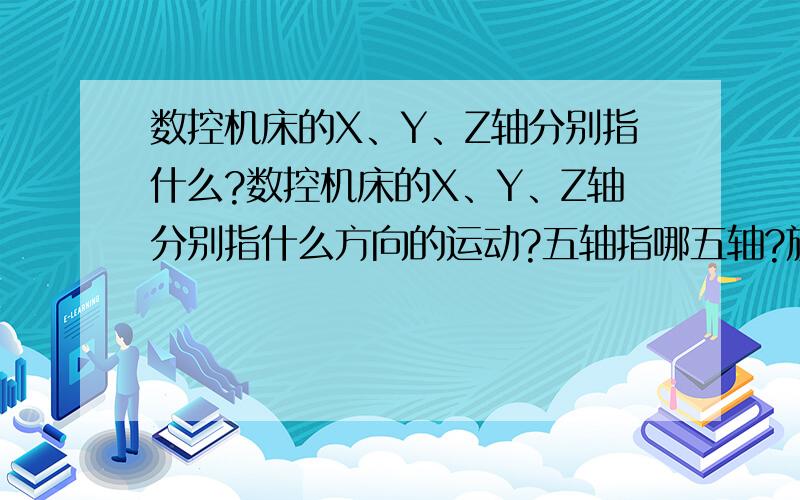 数控机床的X、Y、Z轴分别指什么?数控机床的X、Y、Z轴分别指什么方向的运动?五轴指哪五轴?旋转的轴是什么,左右,上下移动的轴是指什么轴?