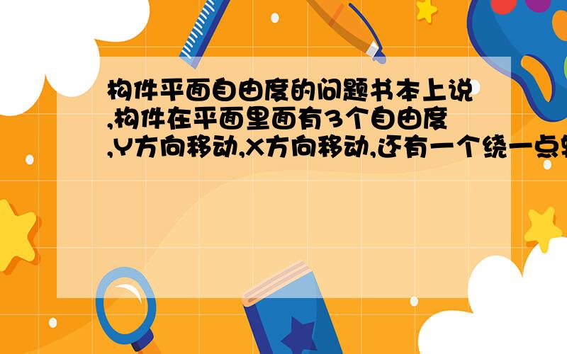 构件平面自由度的问题书本上说,构件在平面里面有3个自由度,Y方向移动,X方向移动,还有一个绕一点转动,那么关于最后这个转动的问题,我有一点想不明白,比如说我在平面上插一根针,把它转