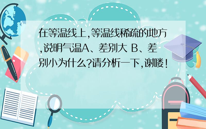 在等温线上,等温线稀疏的地方,说明气温A、差别大 B、差别小为什么?请分析一下,谢喽!