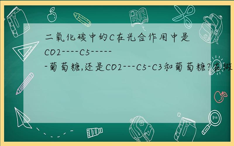 二氧化碳中的C在光合作用中是CO2----C5------葡萄糖,还是CO2---C5-C3和葡萄糖?在做题时,见过这两种答案,哪种是对的?