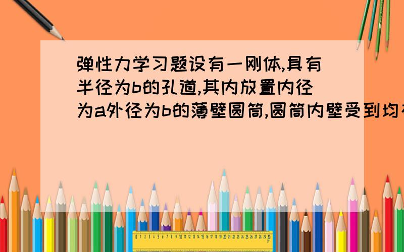 弹性力学习题设有一刚体,具有半径为b的孔道,其内放置内径为a外径为b的薄壁圆筒,圆筒内壁受到均布压力q作用,求筒壁的应力和位移.我要解题思路