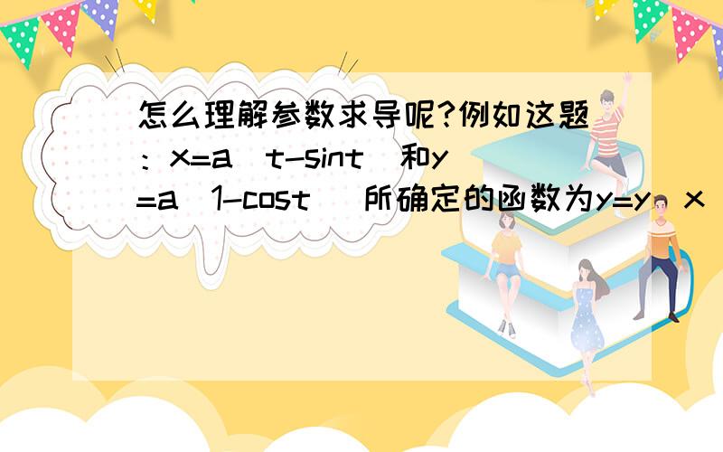 怎么理解参数求导呢?例如这题：x=a(t-sint)和y=a(1-cost) 所确定的函数为y=y(x),则在t=π/2处的导数为