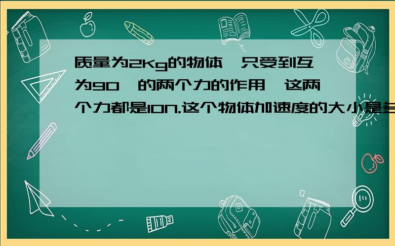 质量为2Kg的物体,只受到互为90°的两个力的作用,这两个力都是10N.这个物体加速度的大小是多少?沿什么方向?