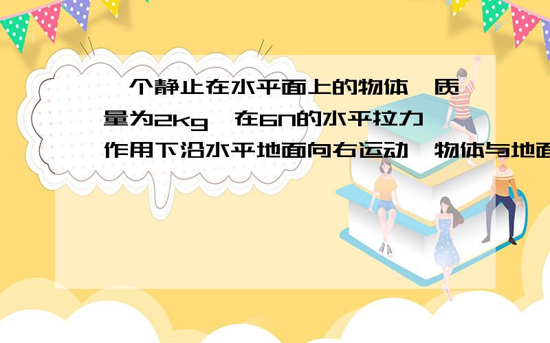 一个静止在水平面上的物体,质量为2kg,在6N的水平拉力作用下沿水平地面向右运动,物体与地面间的＂动摩擦因数是0.2＂.求物体在4S末的速度和4S内的位移?