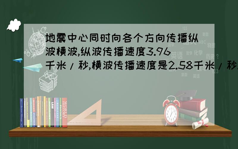 地震中心同时向各个方向传播纵波横波,纵波传播速度3.96千米/秒,横波传播速度是2.58千米/秒.地震时,地震检测点用地震仪接到纵波后隔18.5秒钟接到横波那么地震的地震中心距监测点多少千米?