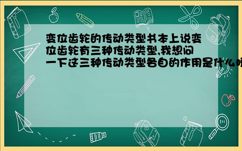 变位齿轮的传动类型书本上说变位齿轮有三种传动类型,我想问一下这三种传动类型各自的作用是什么呀?谢谢啊