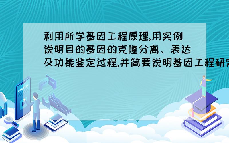 利用所学基因工程原理,用实例说明目的基因的克隆分离、表达及功能鉴定过程,并简要说明基因工程研究的目的和意义?