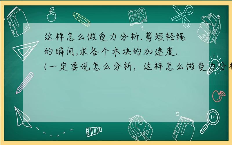 这样怎么做受力分析.剪短轻绳的瞬间,求各个木块的加速度.(一定要说怎么分析,  这样怎么做受力分析.剪短轻绳的瞬间,求各个木块的加速度.(一定要说怎么分析,画图.解题方法)