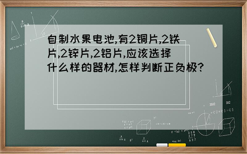 自制水果电池,有2铜片,2铁片,2锌片,2铝片,应该选择什么样的器材,怎样判断正负极?