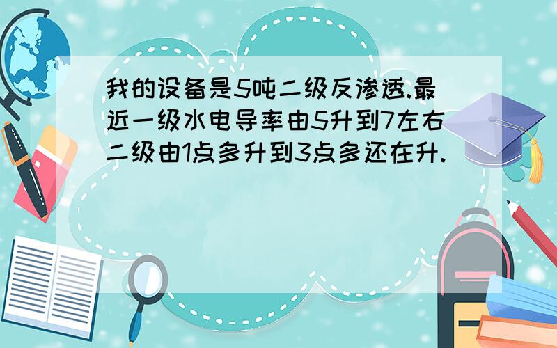 我的设备是5吨二级反渗透.最近一级水电导率由5升到7左右二级由1点多升到3点多还在升.