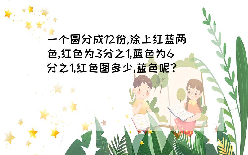 一个圆分成12份,涂上红蓝两色,红色为3分之1,蓝色为6分之1,红色图多少,蓝色呢?