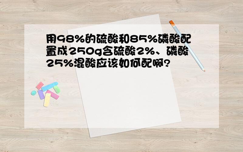 用98%的硫酸和85%磷酸配置成250g含硫酸2%、磷酸25%混酸应该如何配啊?