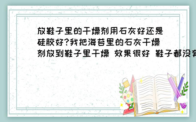 放鞋子里的干燥剂用石灰好还是硅胶好?我把海苔里的石灰干燥剂放到鞋子里干燥 效果很好 鞋子都没有发臭 所以就决定去买干燥剂用 可是干燥剂有硅胶和石灰两种 就放鞋子里用哪种性价比