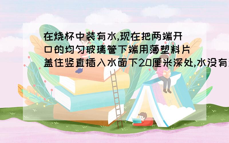 在烧杯中装有水,现在把两端开口的均匀玻璃管下端用薄塑料片盖住竖直插入水面下20厘米深处,水没有漏进玻璃管.如果往玻璃管内缓慢注入煤油,那么煤油柱多高时,塑料片刚好下落