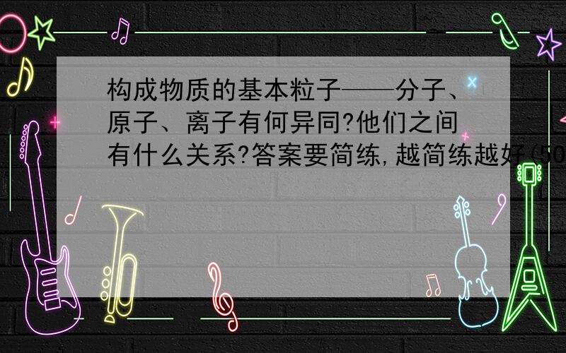 构成物质的基本粒子——分子、原子、离子有何异同?他们之间有什么关系?答案要简练,越简练越好(50字以内)