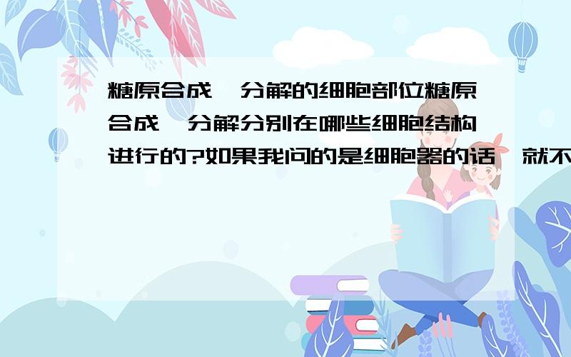 糖原合成,分解的细胞部位糖原合成,分解分别在哪些细胞结构进行的?如果我问的是细胞器的话,就不包括胞浆(细胞基质),或者我应该问细胞内哪个部位,网上查到的有胞浆及内质网,我想或者可